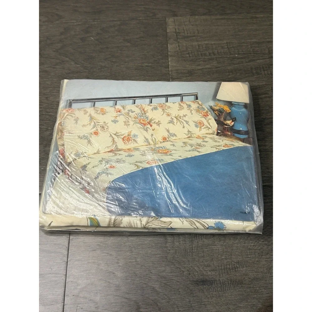 Vintage NOS JCPenney Percale Twin Size Fitted Bed Sheet Floral Mystic Harbor